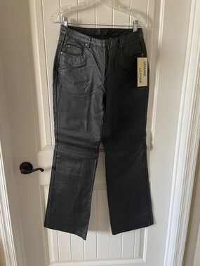 Metro Style Genuine Leather Black Pants